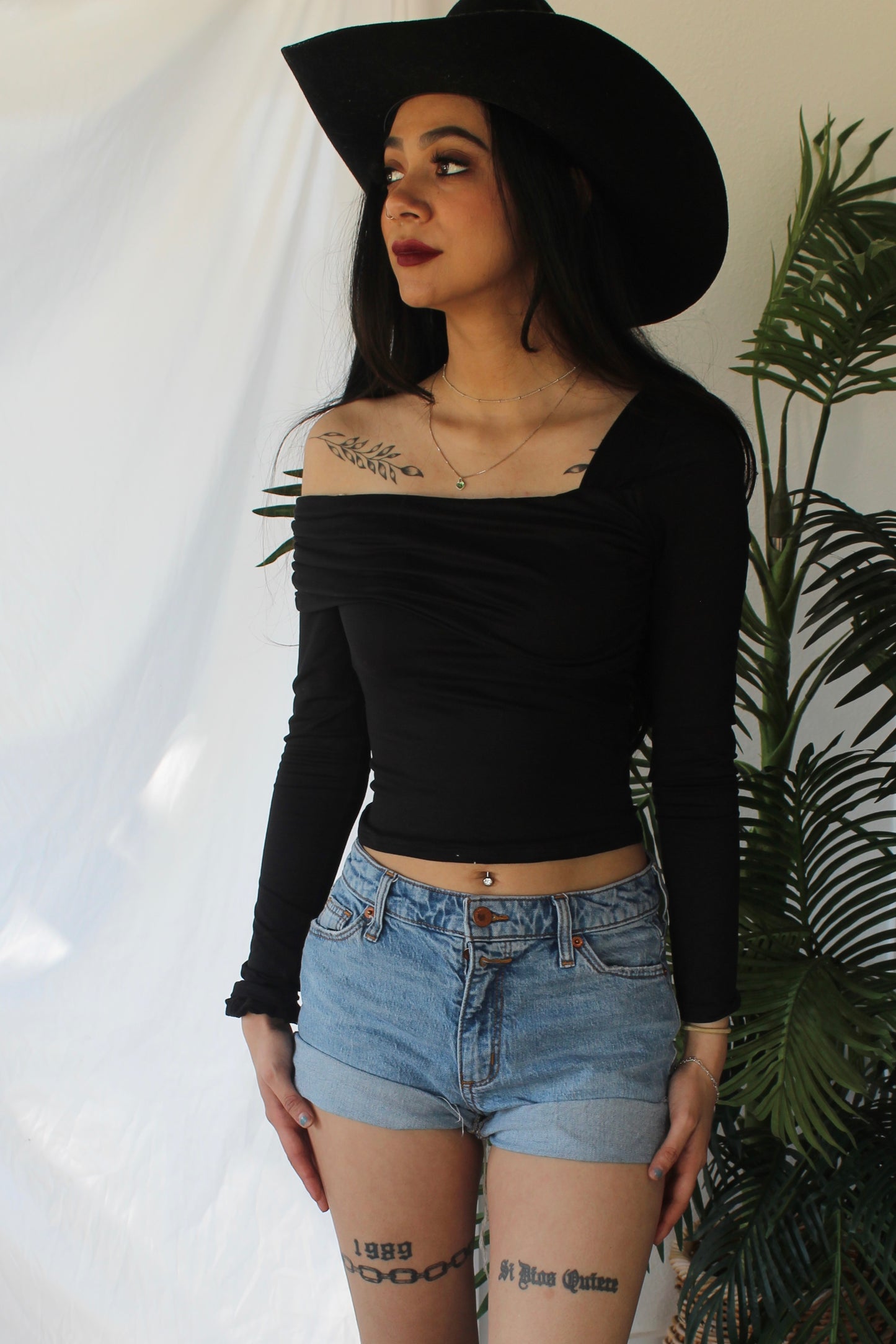 Pitch Black Asymmetrical Long Sleeve Top