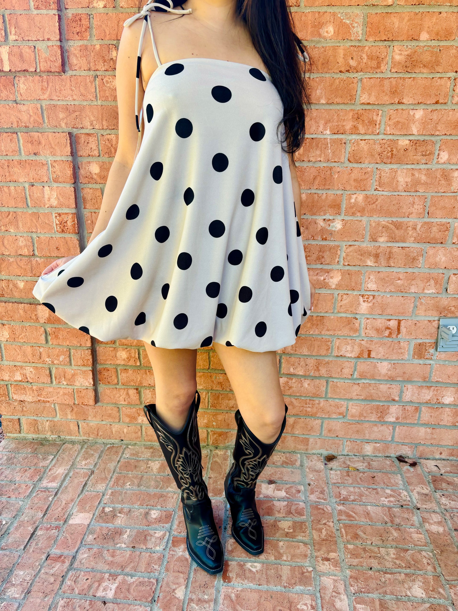 polka dot mini bubble dress Violette Bubble Hem Floral Polka Dot Mini Dress Ivory / Large